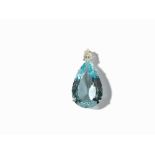 Pendant with 16 ct. Aquamarine and Diamond, 14K Gold 14 karat white goldEurope, 20th