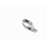 Platinum Ring with 2 Diamonds & Oval Cut Sapphire  950 platinumGermany, around 1970In the ring