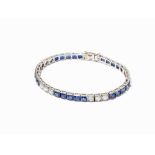 Platinum Bracelet, Studded with Diamonds and Sapphires, c. 1925 Platinum (tested)Europe, circa