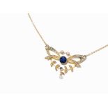 Sapphire Necklace with Pearls, 14K Gold, 2nd H. 20th C. 14k gold, sapphire, pearlsPresumably