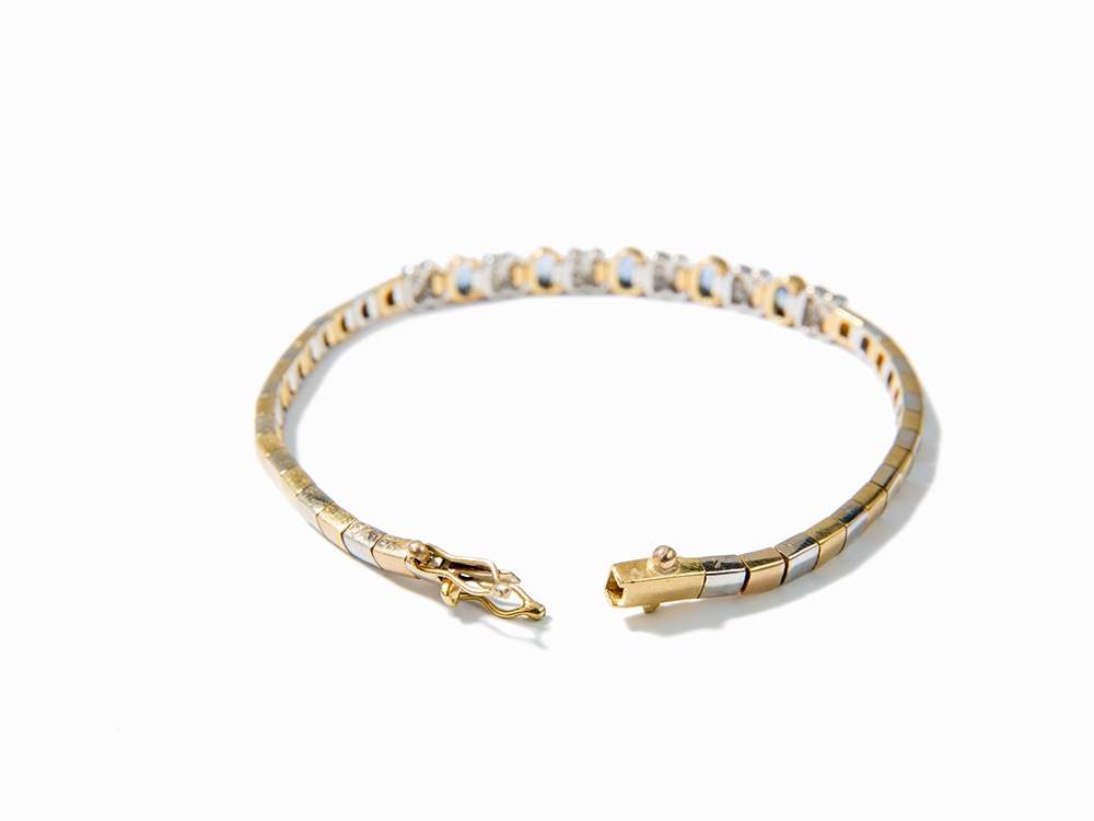 Bracelet with 5 Sapphires of c. 3.5 ct. and 24 Diamonds, 18K 18 karat yellow and white gold - Image 10 of 11