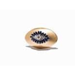 Oval Brooch with Sapphires and Diamonds, 14K Yellow Gold 14 karat yellow goldEurope, 20th