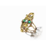 Ring with old-cut diamonds, diamond roses & emeralds, ca. 1910 18 carat goldFour old-cut diamonds