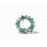 Brooch with Emeralds & Diamonds, 18K White Gold 18K white gold (tested)Presumably Germany, 20th