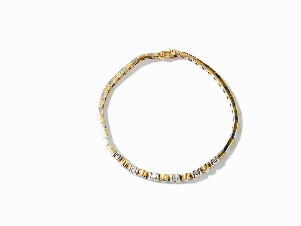 Bracelet with 5 Sapphires of c. 3.5 ct. and 24 Diamonds, 18K 18 karat yellow and white gold - Image 7 of 11