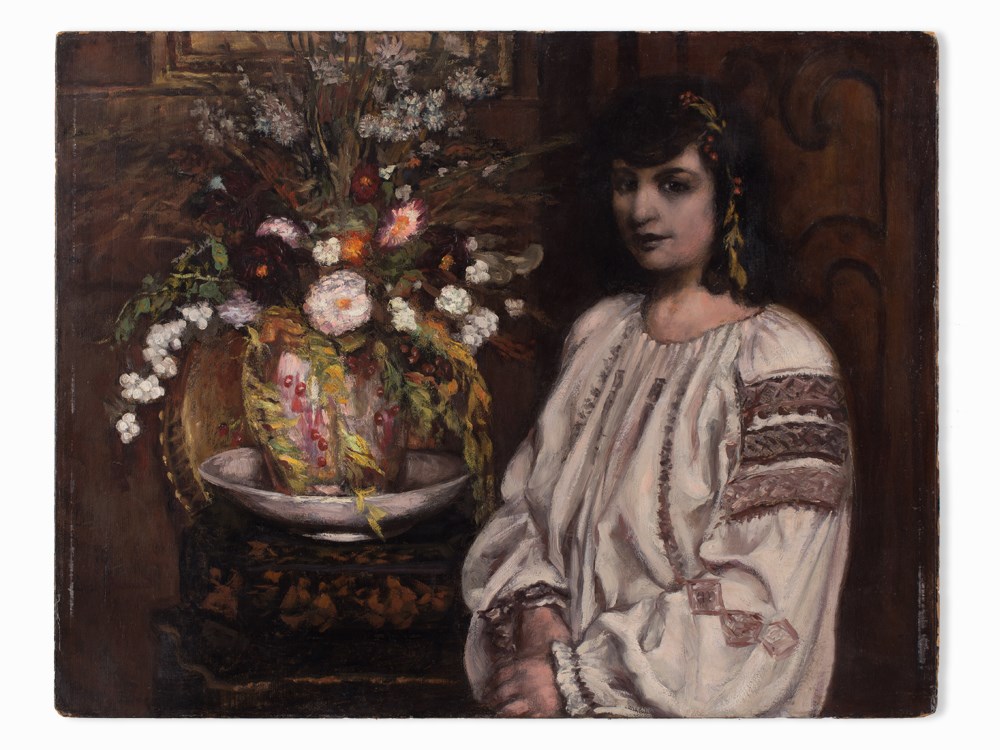 Émile Bernard, La Sicilienne au Bouquet de Fleurs, 1922Oil on paper, laid on cardboardItaly/ - Image 3 of 10
