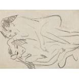 E. L. Kirchner (1880-1938), Fränzi und Marcella, Drawing, 1910Chalk on greenish-grey strong