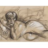 Reclining Female Nude, Drawing, Germany, 1926 Mixed media with charcoal, pencil, gouache and colored