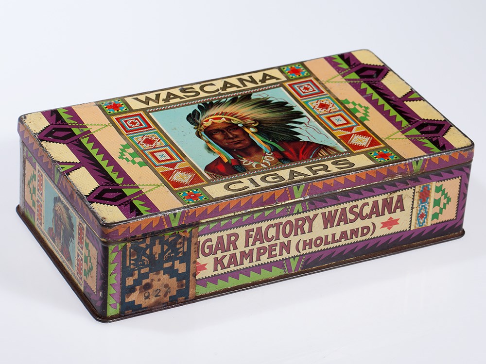 Rare Wascana Cigars Tin Box, Holland, around 1920 Holland, around 1920Lithographed tin with gold