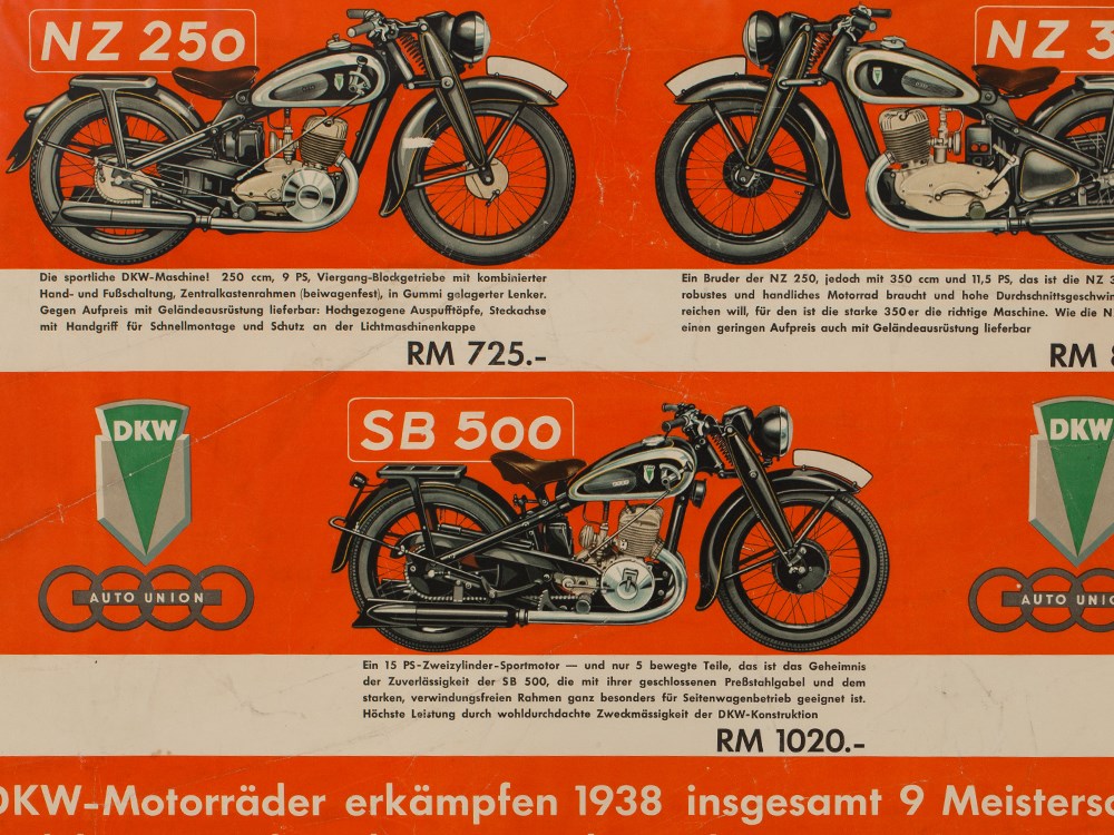 Signed advertising poster DKW motorcycles, 1938/39Germany, 1938/39Offset print on paperSigned - Image 4 of 7