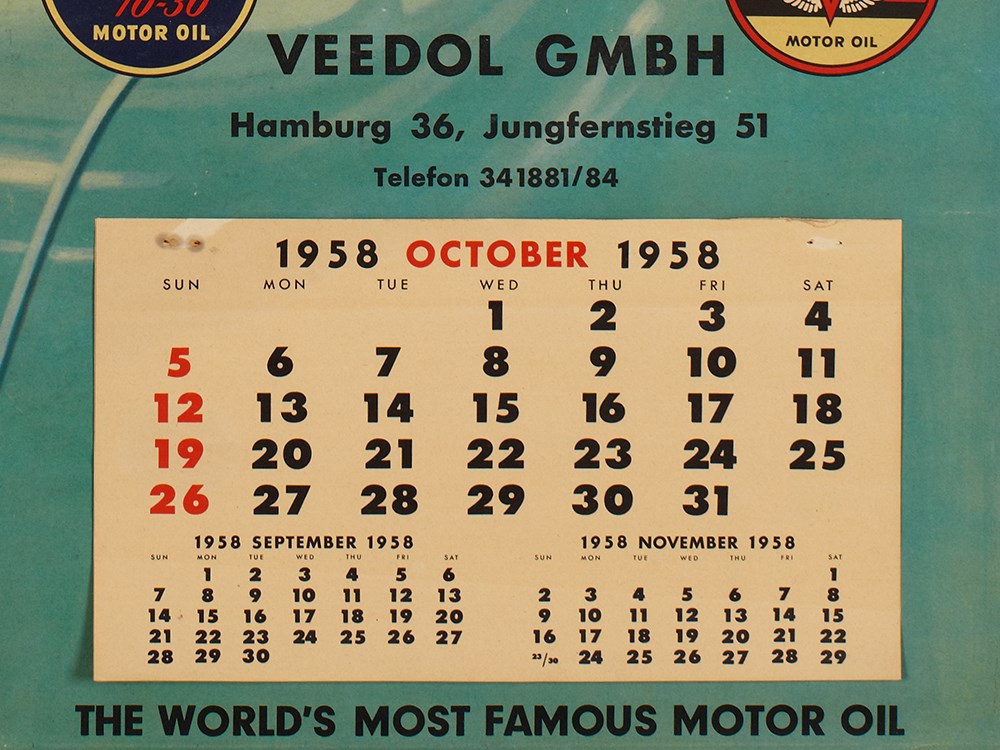 Rare Promotional Calendar by “Veedol“, Germany, 1958 Offset printGermany, 1958Design by Else von - Image 4 of 5