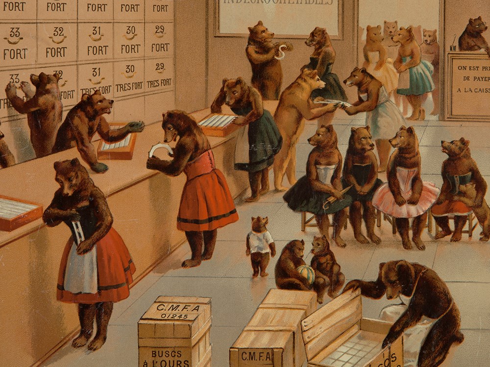 Buscs à L’Ours Poster „Bears Shopping“, France, c. 1910 Colour lithography on paperFrance / Paris, - Image 3 of 8