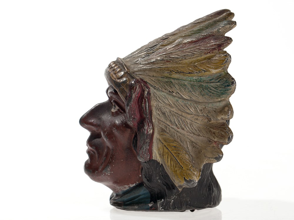 Beautiful rare antique money box „Indian chief“, around 1900 Metall, polychrome paintedGermany, - Image 4 of 7