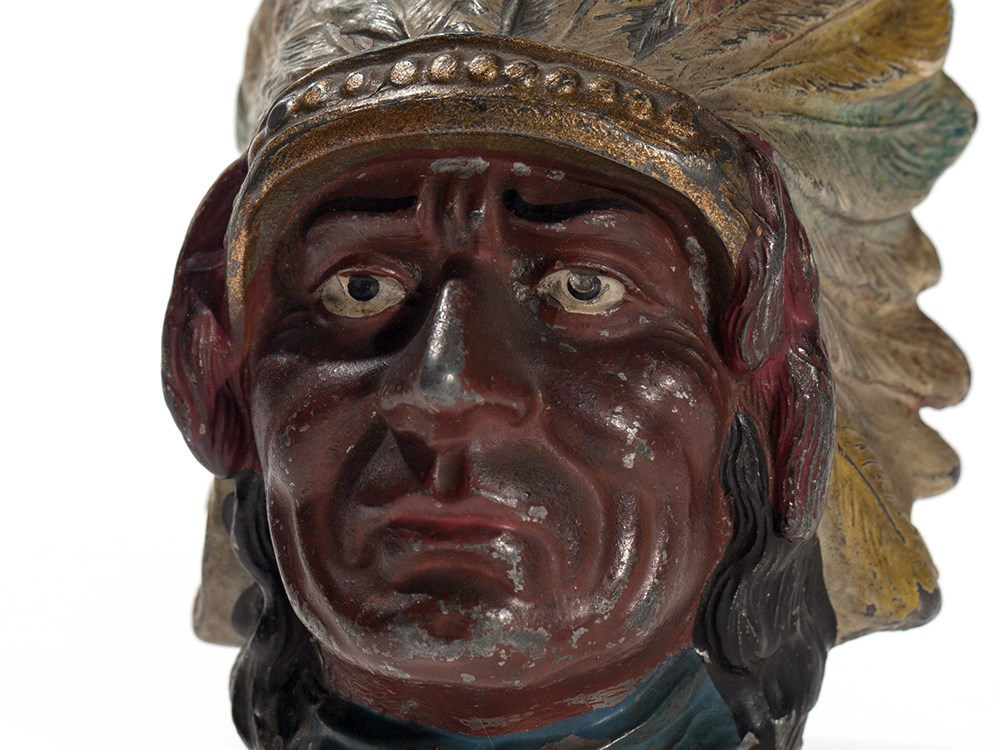 Beautiful rare antique money box „Indian chief“, around 1900 Metall, polychrome paintedGermany, - Image 2 of 7