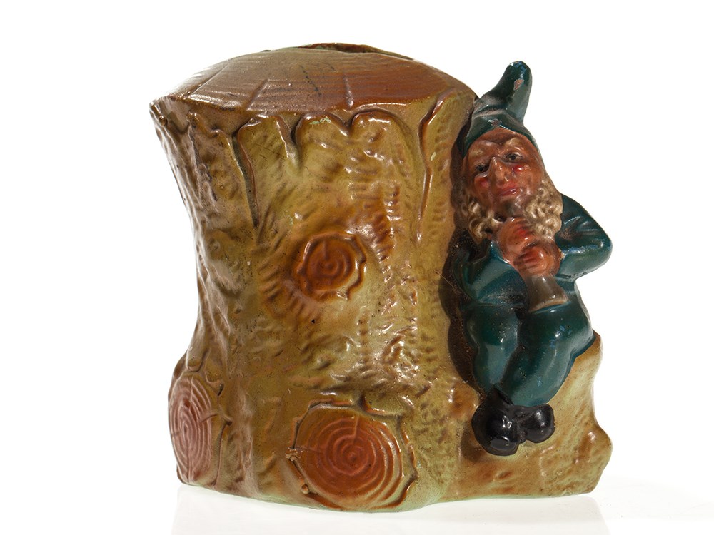 Figural still bank “tree stump with dwarf”, Germany, 1900 Ceramic, paintedGermany, around