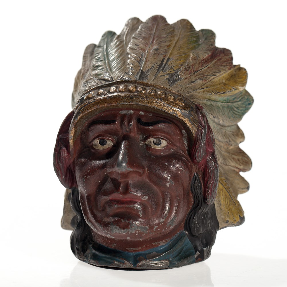 Beautiful rare antique money box „Indian chief“, around 1900 Metall, polychrome paintedGermany, - Image 7 of 7