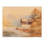 E.T. Compton (1849-1921), Watercolour of an idyllic lake Watercolour on paperMost probably