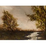 Van Loon Oil Painting ‘Meadow Landscape with River’, circa 1920 Oil on cardProbably Netherlands,