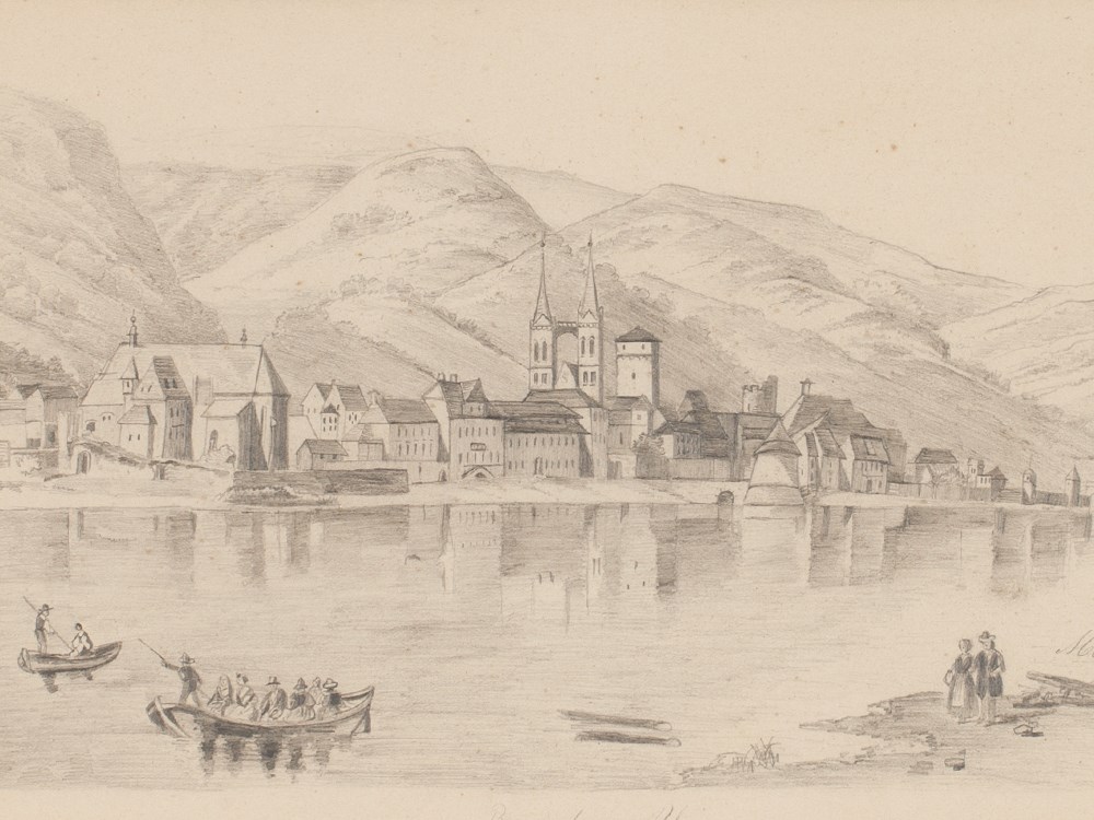 Drawing „Boppard at the Rhein“, Germany, around 1850 Pencil on paperGermany, 1850Appealing view of