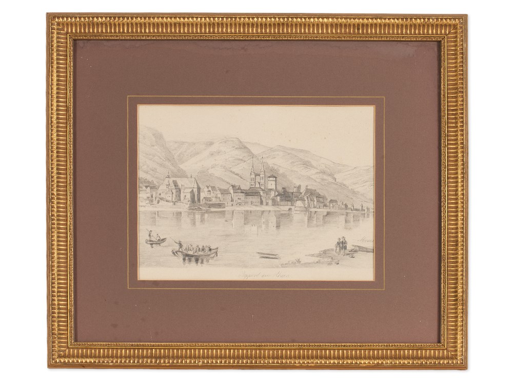 Drawing „Boppard at the Rhein“, Germany, around 1850 Pencil on paperGermany, 1850Appealing view of - Image 2 of 8