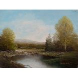 Oil Painting “Alpine Pond”, Karl Schmidbauer, mid-20th Century Oil on woodGermany, mid-20th