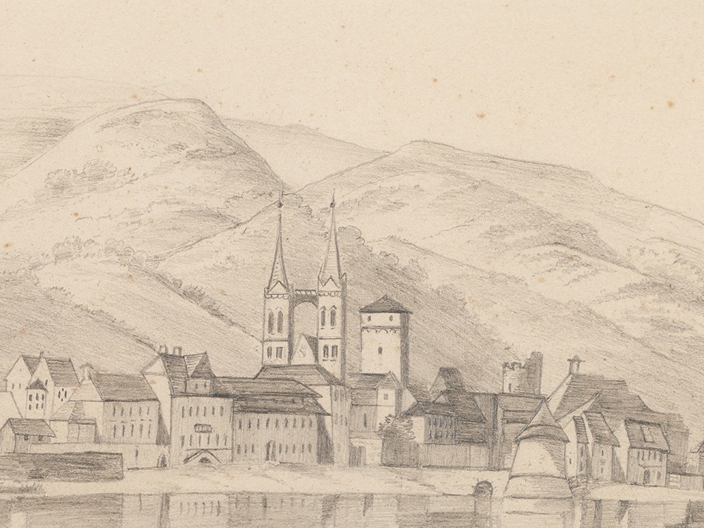 Drawing „Boppard at the Rhein“, Germany, around 1850 Pencil on paperGermany, 1850Appealing view of - Image 6 of 8