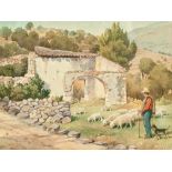 Watercolor ‘Southern Landscape with Shepherd’, Europe, c. 1900 Watercolor on paperEurope, around