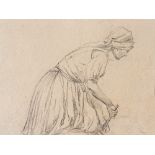 Paul Weber, Attributed to, Countrywoman with Straw, c. 1860 Pencil on cardboardGermany, c.