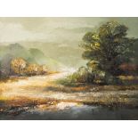 Leszek Sokol “Lakescape”, Oil Painting, 20. JH Oil on canvasPoland, 20th CenturyLeszek Sokol (born