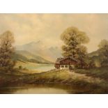 P. Mehner ‘Farmhouse in the Mountains’, Painting, 20th Century Oil on canvasGerman, 20th/21st