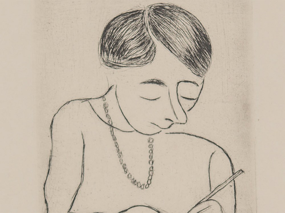 Etching “Young Woman Writing” by B. A. Czóbel, 1920Etching on paperHungary, 1920Béla Adalbert Czóbel