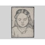 Charming Etching „Girls Head“, Germany, 1917 Etching on paperGermany, 1917Monogrammed and dated on