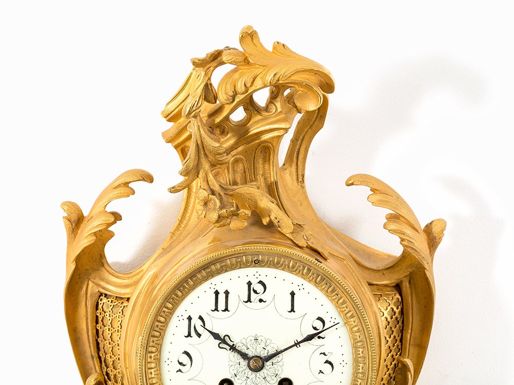 Neorococo Cartel Clock, Marti, France, c. 1875Bronze, gold-plated, brass, metalFrance, c. - Image 4 of 6