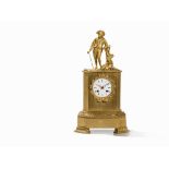 Gilt Figural Mantel Clock with Shepherd Boy, France, 1840s. Gilded bronze, copper, brass,