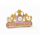 J. Furet, Porcelain Clock with Grotesques, France, c. 1800Bronze, gold-plated, porcelain, painted