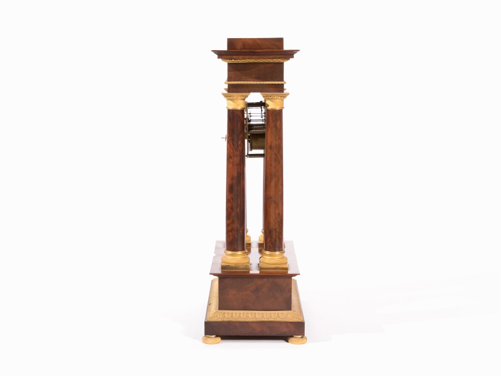 X-Large Neoclassicism-Portico Clock, Pigneret, Paris, c. 1840Mahogany, bronze, gold-plated, brass, - Image 10 of 16