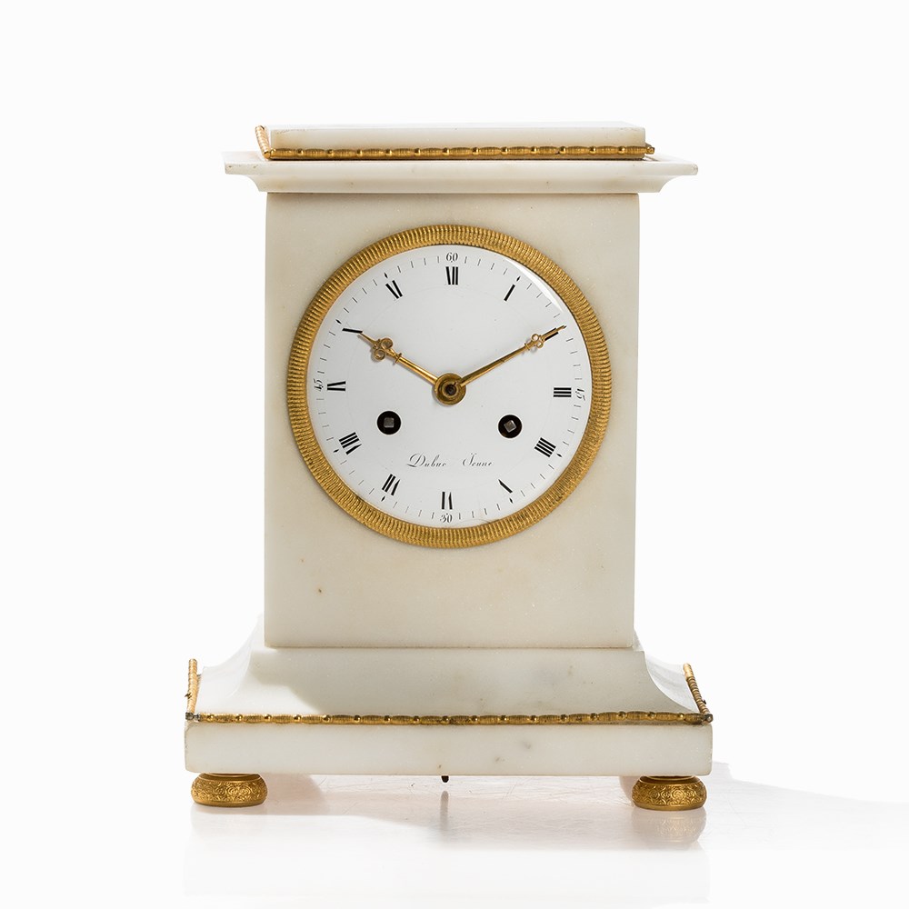 Empire Mantel Clock with White Marble, Dubuc, France, c. 1800 White marble, bronze, gold-plated, - Image 9 of 9