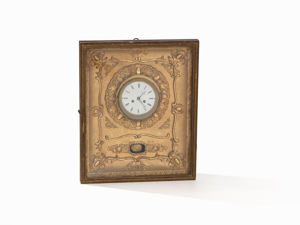 A Small 'Biedermeier' Framed Wall Clock, Austria, circa 1840 Pine or timber wood with gold painted