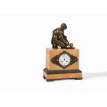 Lepaute, Figural Mantel Clock, 'Arrontino', Paris, 19th CGiallo di Siena Marble, bronze with dark
