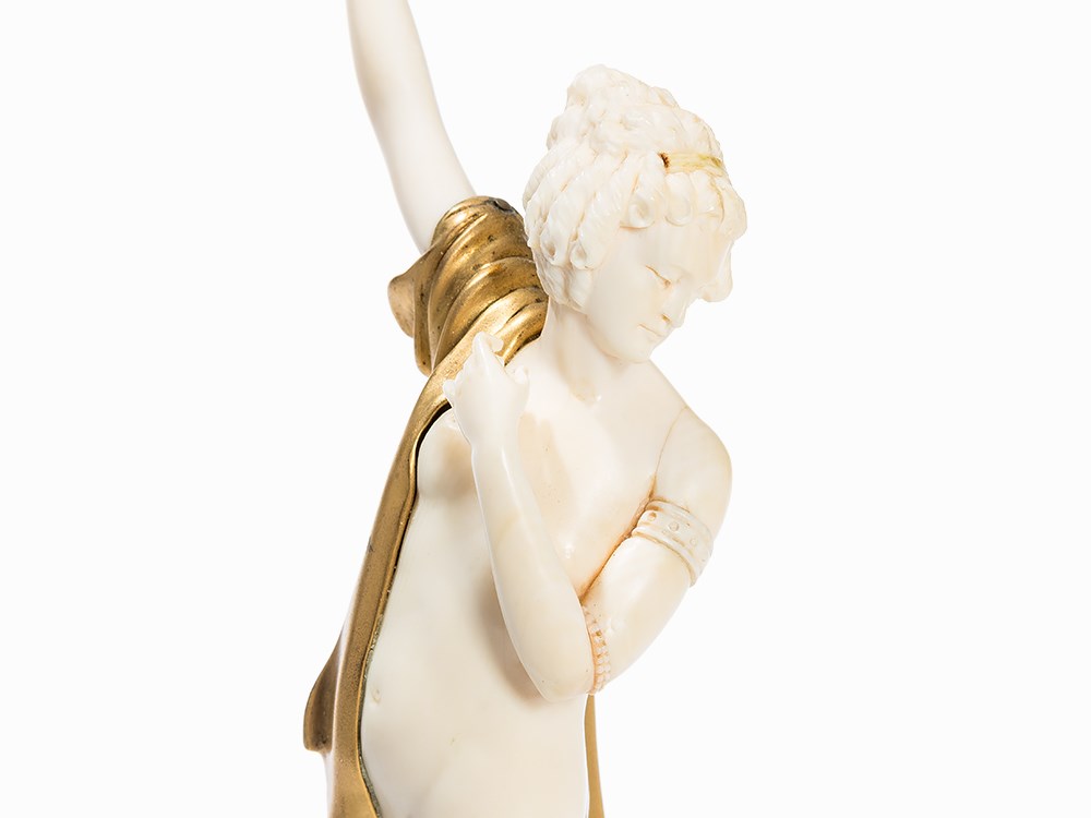 Bronze & Ivory Chryselephantine Half Nude, France, 19th C. Ivory; gilt bronze, marble baseFrance, - Image 2 of 7