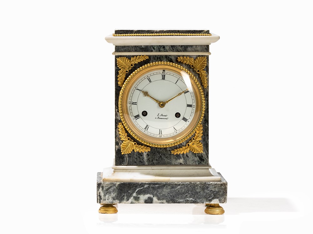 A Neoclassical Mantel Clock ‘E. Poiret A Beaumont’, France 1820 Variously colored marble, bronze,