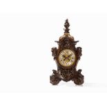 Gustav Becker, Rococo Revival Table Clock, Silesia, c. 1880Walnut, carved and parcel-gilt, brass,