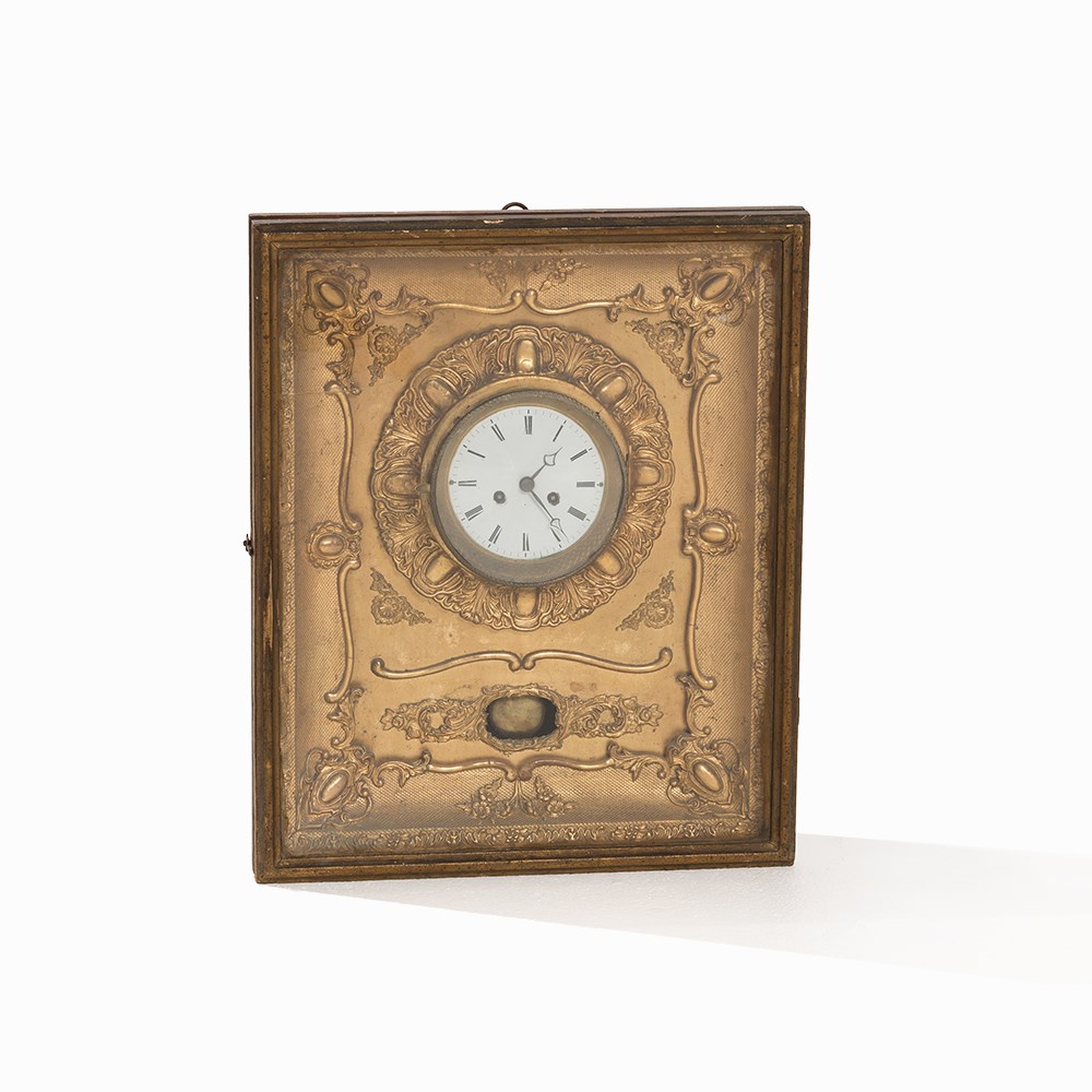 A Small 'Biedermeier' Framed Wall Clock, Austria, circa 1840 Pine or timber wood with gold painted - Image 9 of 9