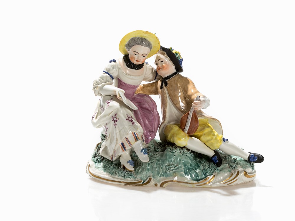 Frankenthal, Music Playing Couple, Porcelain, 1778 Porcelain, polychrome painting, parcel- - Image 2 of 9