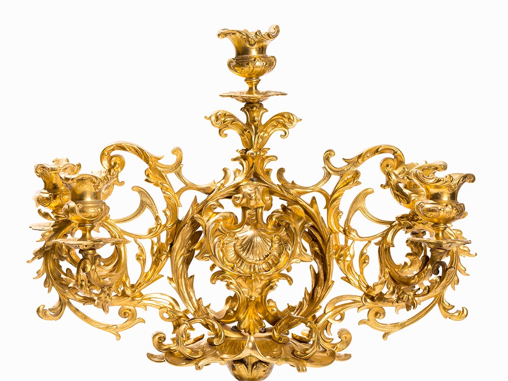 A Pair of 5-flame Napoleon III Candelabras Aux Dauphins, 19th C Gilt-bronzeFrance, 2nd Half 19th - Image 3 of 9