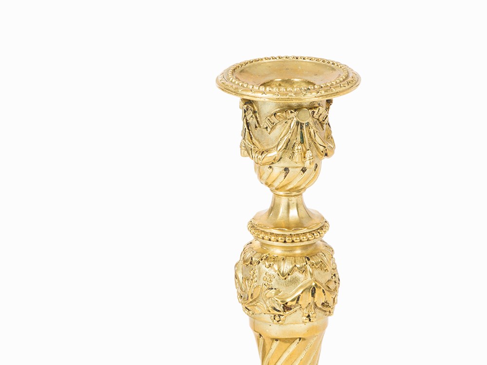 Pair of Neo-Classical Candlesticks, France, Early 19th C. Gilded bronzeFrance, early 19th - Image 3 of 6