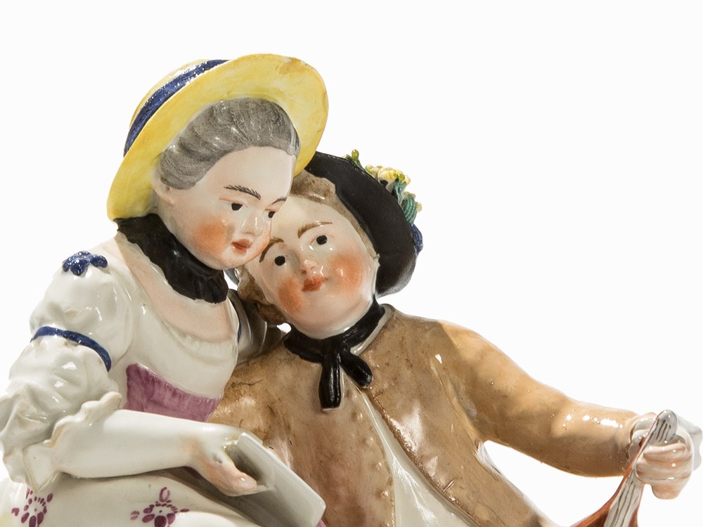 Frankenthal, Music Playing Couple, Porcelain, 1778 Porcelain, polychrome painting, parcel- - Image 4 of 9