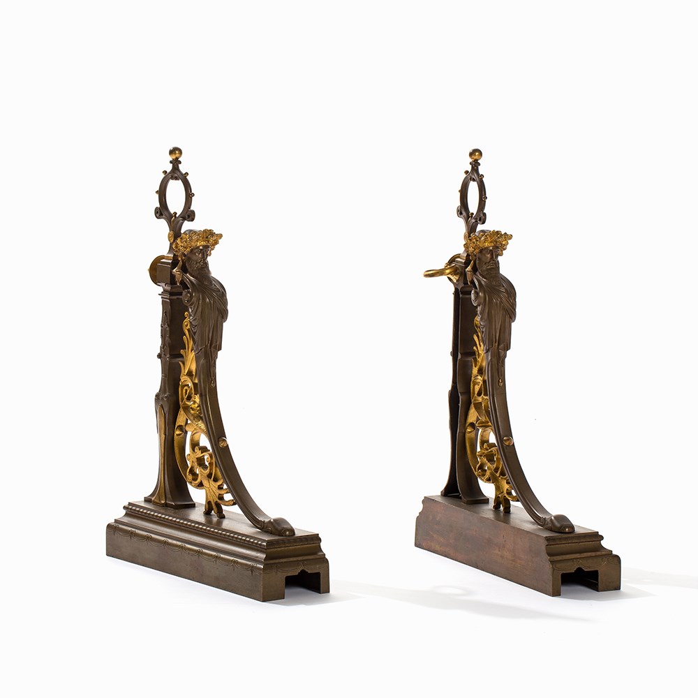 F. Barbedienne, Pair of Napoleon III Bronze Chenets, c. 1860/70Cast bronze, patinated and parcel- - Image 7 of 7