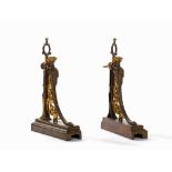 F. Barbedienne, Pair of Napoleon III Bronze Chenets, c. 1860/70Cast bronze, patinated and parcel-