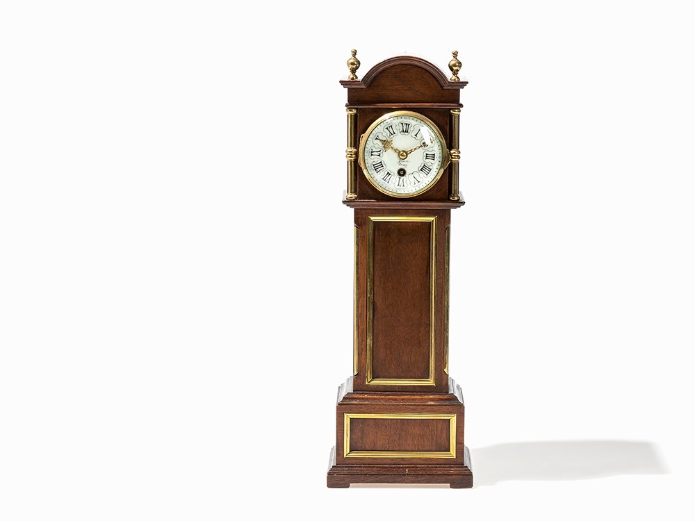 A Charming Mahogany Miniature Longcase Clock, c. 1900 Mahogany, brass, glass, metalpres. France or